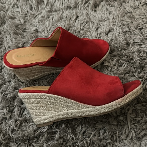 Red Suede Wedge Mules - Picture 2 of 5
